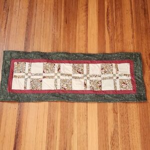 Small Hand Stitched Patchwork Table Runner with Floral Design (Appx. 13"×32")